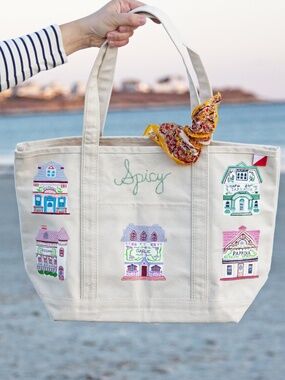 Hand-Painted Hand-Embroidered Canvas Boat Tote Bag | Lenox Spice Village